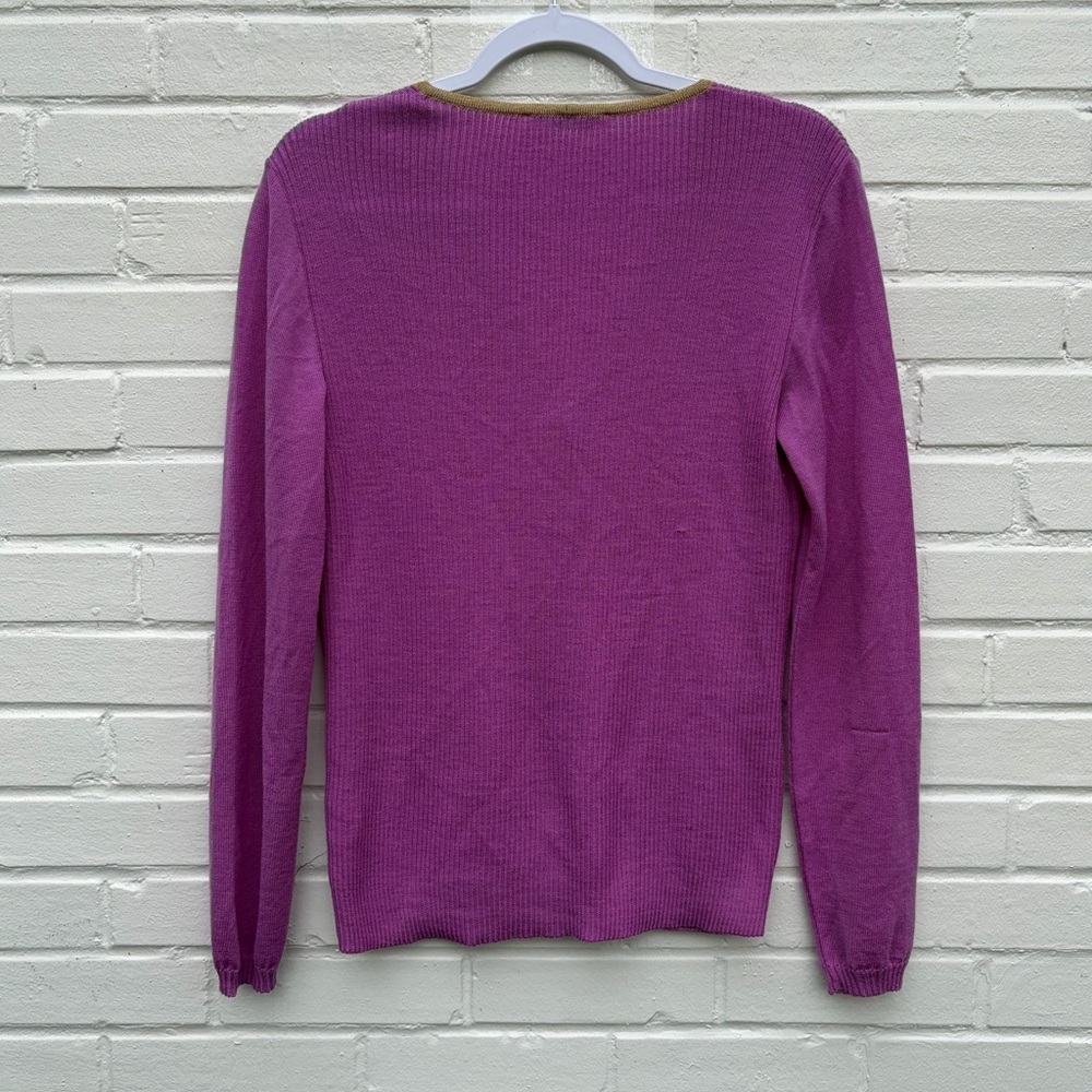 VTG Chantal Gaudreau Pink & Gold 100% Italian Virgin Wool Cardigan, SZ L VGUC - Picture 11 of 11